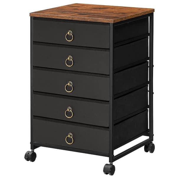 5-Drawer Chest File Cabinet Rolling Printer Stand with Nonwovens Drawer Easy Assembly for Home Office Black