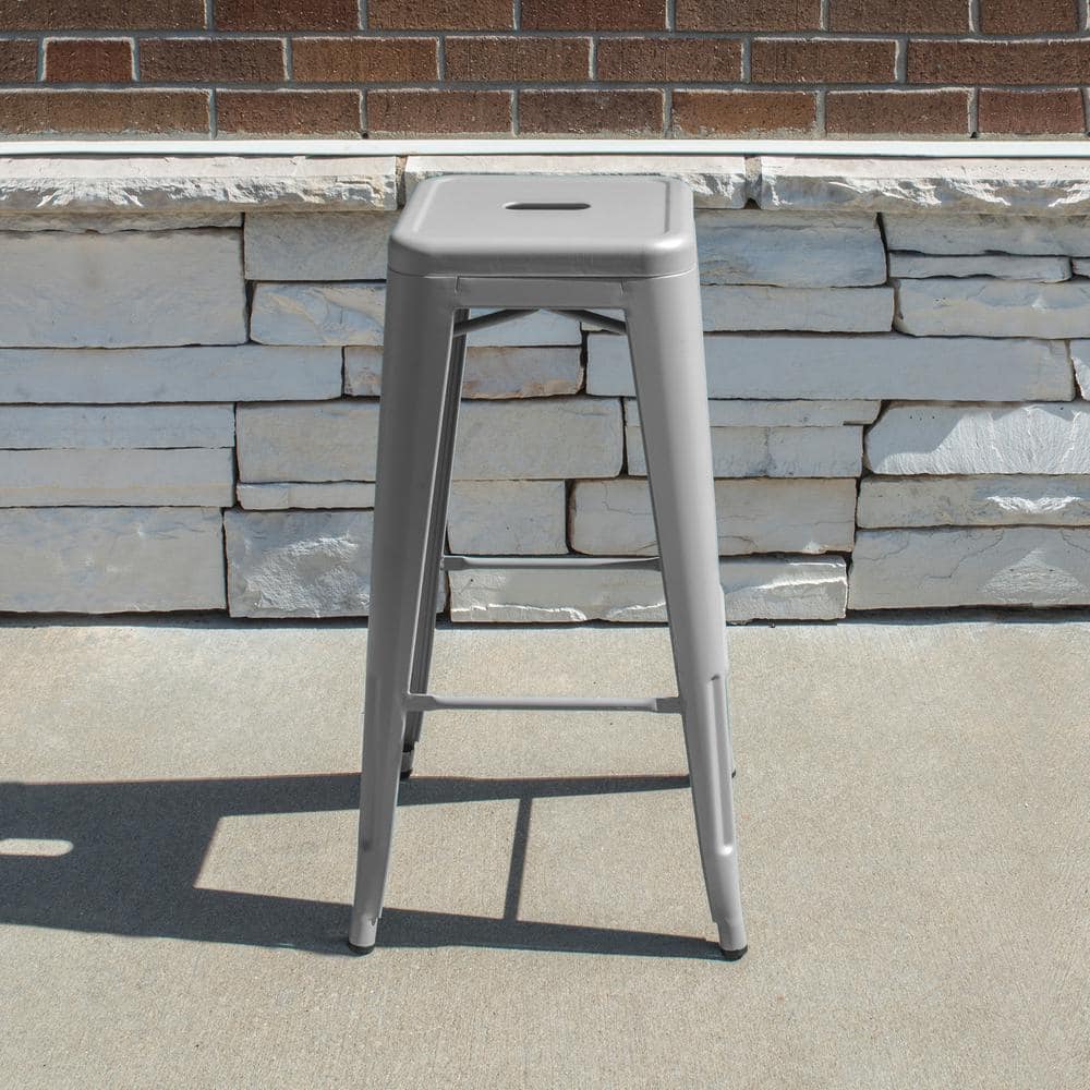 Matte Gray 30" Indoor/Outdoor Metal Bar Stool Set - 2 Piece