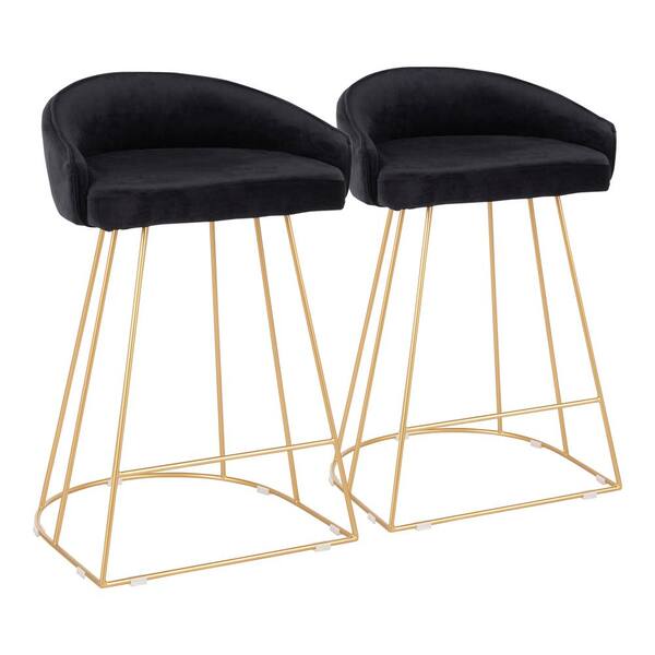 Lumisource Canary 26 In Black Velvet, Black Gold Counter Stools