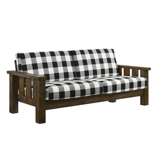 Furniture of America Thu 78 in. W Square Arm Linen Straight Sofa in Brown