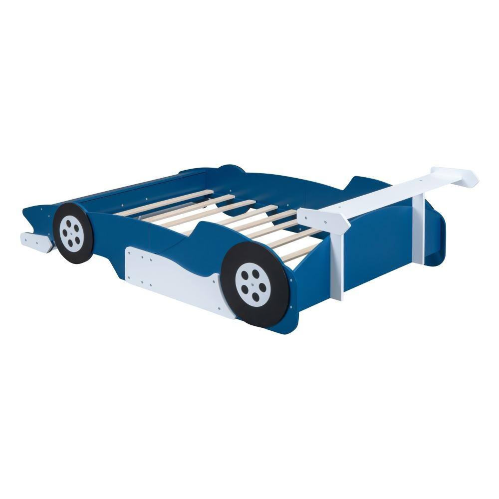 Blue Plywood Frame Full Platform Bed with Wheels and Safety Rails durable construction easy to install price history on PriceWatchPro