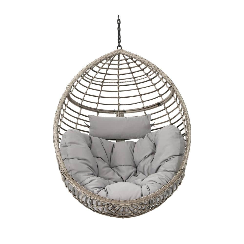1-Person Gray Wicker Porch Swing with Cushion (Without Stand)