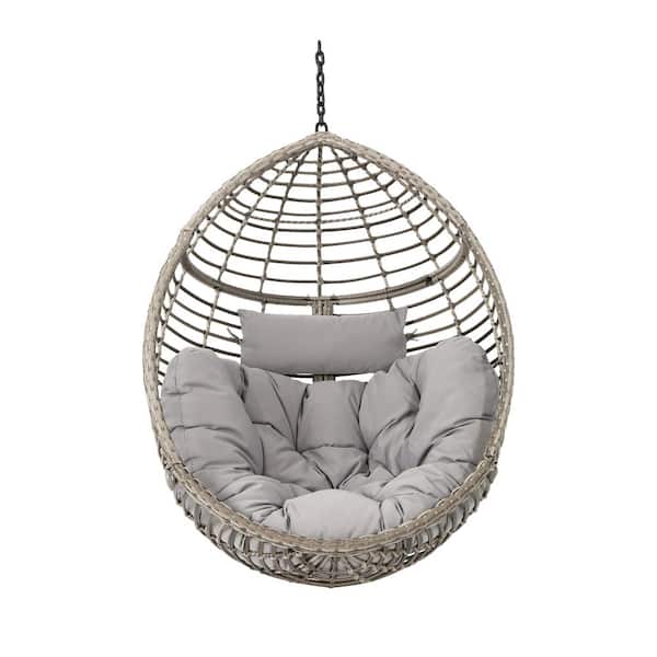 Unbranded 1-Person Gray Wicker Porch Swing with Cushion (Without Stand)