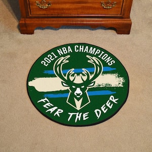 NBA Milwaukee Bucks 2021 NBA Finals Champions Green 2 ft. 3 in. x 2 ft. 3 in. Round Basketball Area Rug