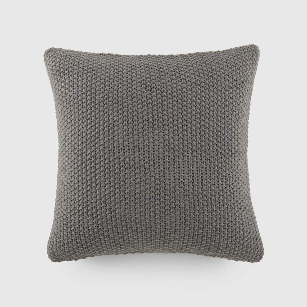 Gray Cotton Knit Square Throw Pillow 20 x 20