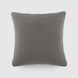 Gray Seed-Stitch Knit Acrylic 20 in. x 20 in. Décor Throw Pillow