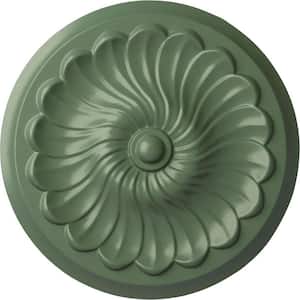 2-1/4" x 12-1/4" x 12-1/4" Polyurethane Flower Spiral Ceiling Medallion, Hand-Painted Athenian Green