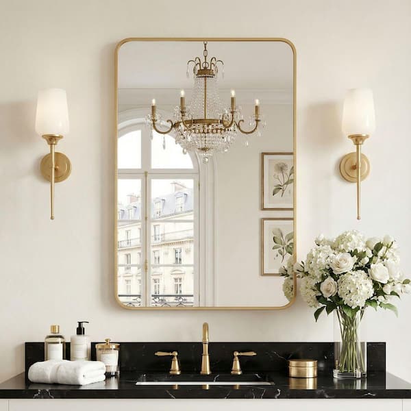 Anky 24 in. W x 36 in. H Rectangle Aluminum Alloy Wall Mirror Horizontal and Vertical Bathroom Vanity Mirror in Gold