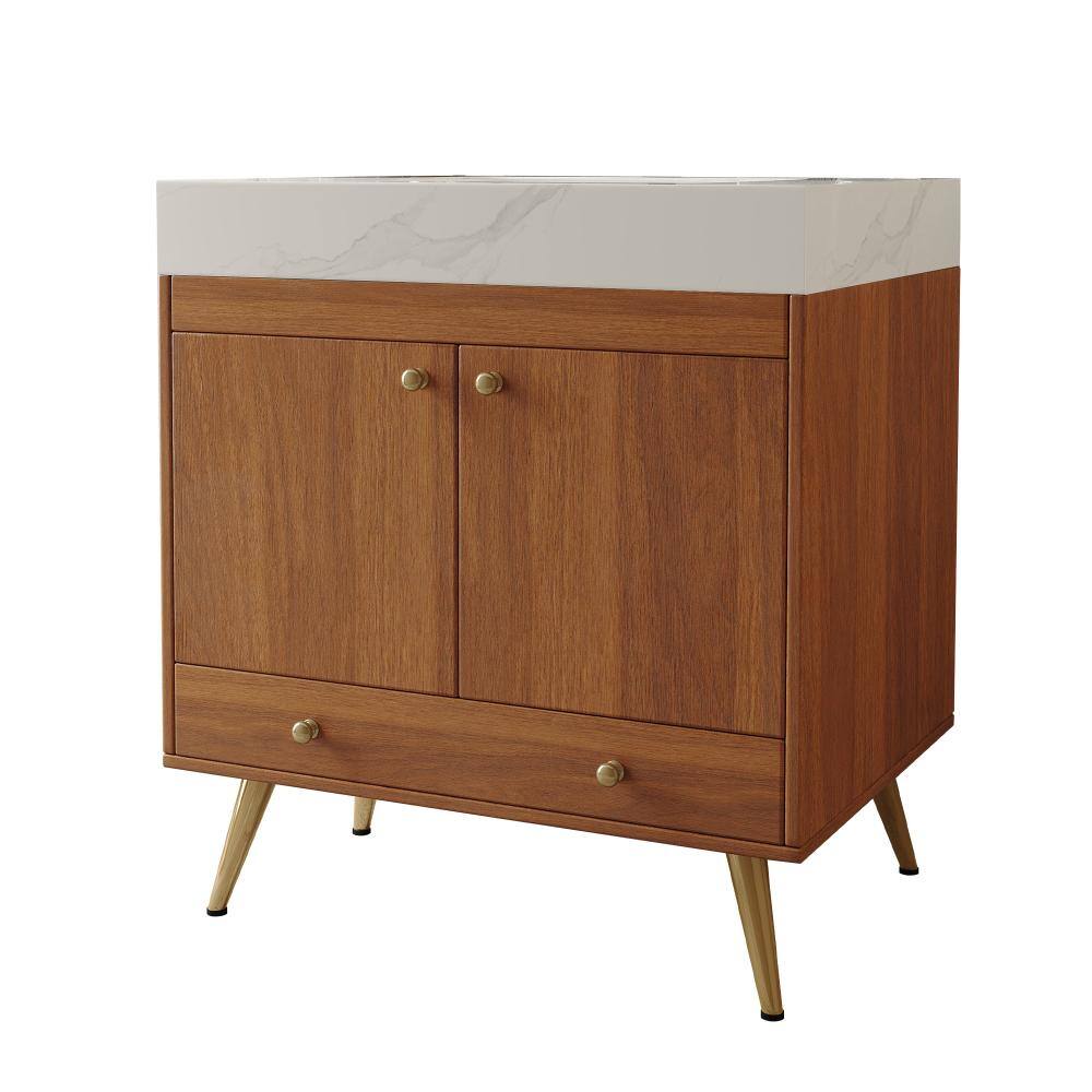 30 in. W x 18 in. D x 34 in. H Freestanding Bath Vanity in Walnut with White Sintered Stone Top price history on PriceWatchPro