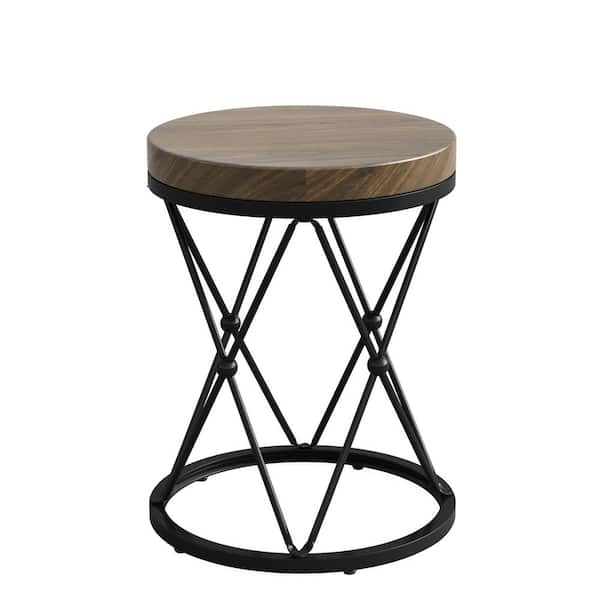 TRIBESIGNS WAY TO ORIGIN Andrea 20 in. Brown Round Wooden End Table with Metal Frame, Industrial Side Table with Thick Wooden Tabletop