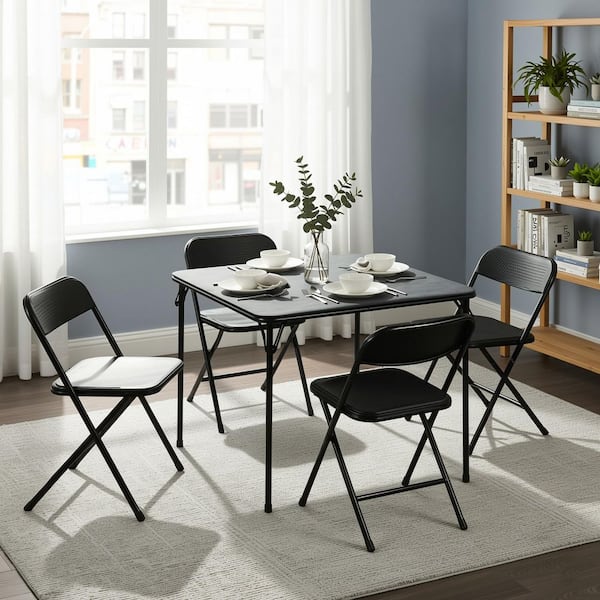 Homy Casa Nola Series 5-Piece Black Folding Table & Chair Sets