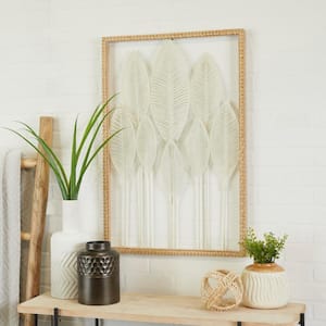 22 in. x 32 in. Metal White Tall Cut-Out Leaf Wall Decor with Intricate Laser Cut Designs