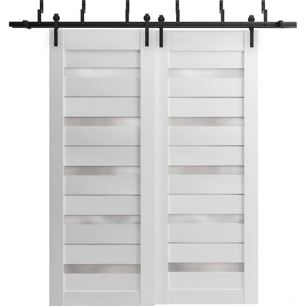 Sartodoors 36 in. x 80 in. 2 Panel Frosted Glass White Solid MDF Sliding Barn Door with Hardware Kit