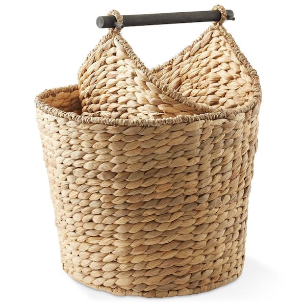 Brown Natural 14.5 in. x 16 in. Wicker Hyacinth Decorative Basket for Toilet Paper Storage with Magazine Holder