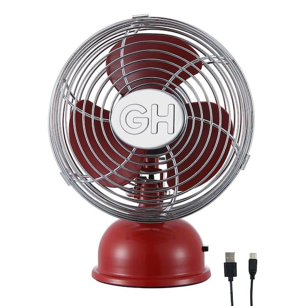 GOOD HOUSEKEEPING All-Metal 5 in. USB Fan with Oscillation in Crimson