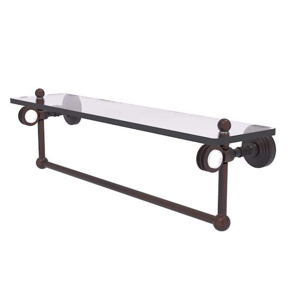 Allied Brass Pacific Grove 22 in. W x 6.4 in. H x 5.13 in. D Glass Rectangular Shelf in Venetian Bronze with Towel Bar and Dotted Acc