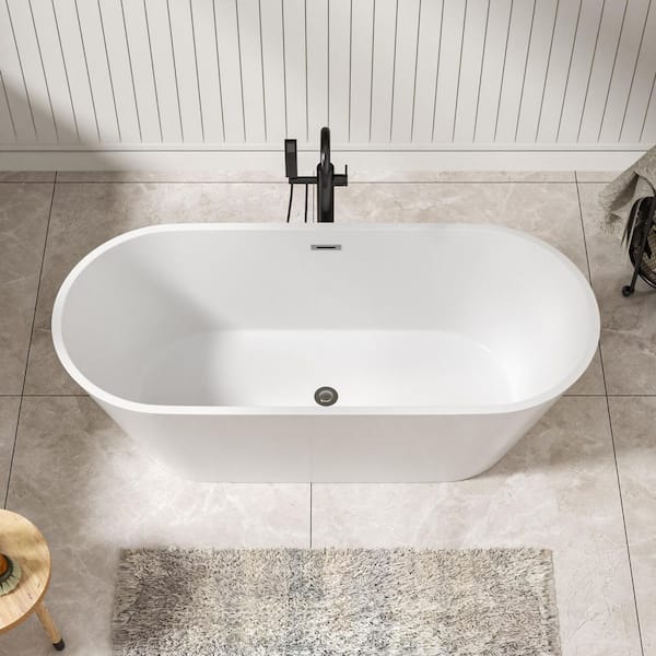 63 in. x 29.5 in. Freestanding Soaking Rectangular Tub Arcylic Flatbottom Bathtub with Center Drain in White