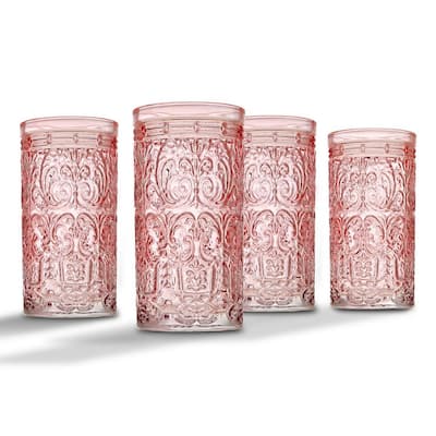Jax 14 oz. Pink Crystal Highball Glasses (Set of 4)