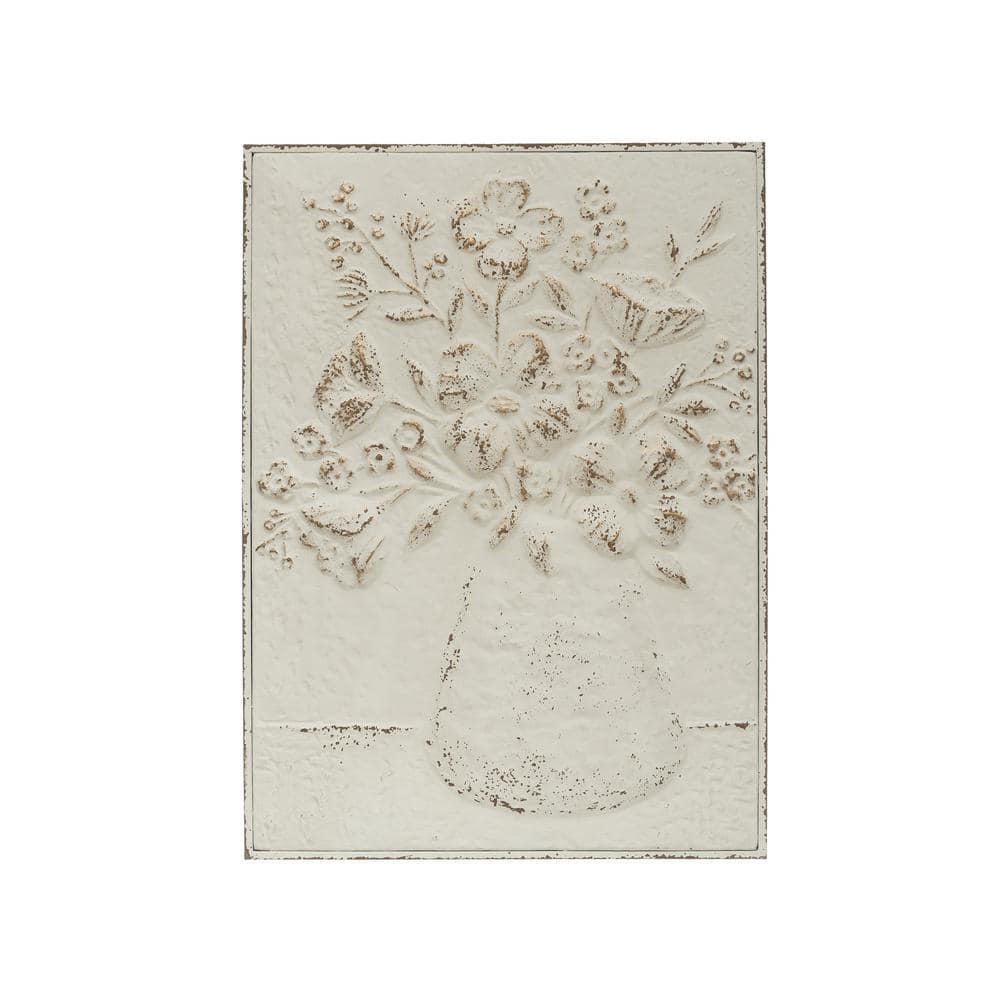 Rustic Charm Embossed Metal Floral Vase Wall Art, 24"x19"