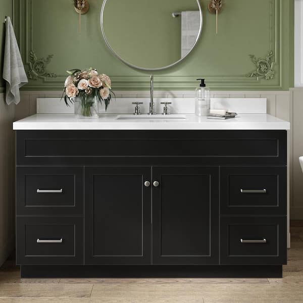 ARIEL Hamlet 61 in. W x 22 in. D x 36 in. H Bath Vanity in Black with Pure White Quartz Top
