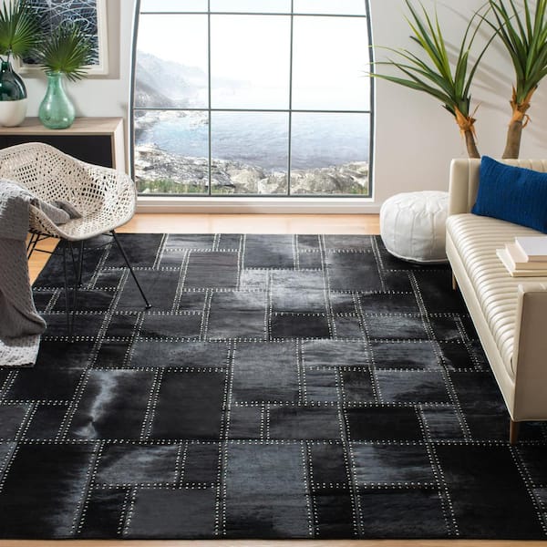 Studio Leather 9 ft. x 12 ft. Black Geometric Area Rug