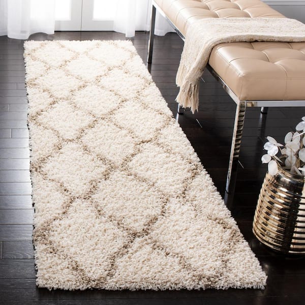 Dallas Shag Ivory/Beige 2 ft. x 12 ft. Geometric Diamond Trellis Runner Rug