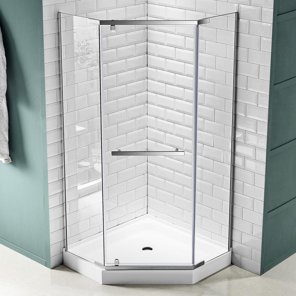 Castle Series Polished Chrome Semi-Frameless Shower Door with Tsunami Guard