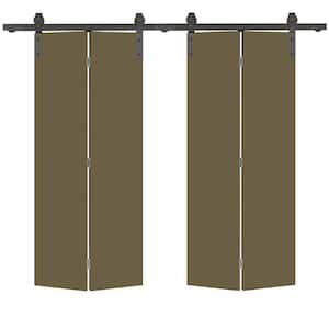 24 in. x 80 in. Olive Green Smooth Flush Hardboard Hollow Core Composite Bi-Fold Barn Door with Sliding Hardware Kit