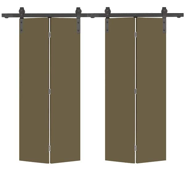 CALHOME 24 in. x 80 in. Olive Green Smooth Flush Hardboard Hollow Core Composite Bi-Fold Barn Door with Sliding Hardware Kit