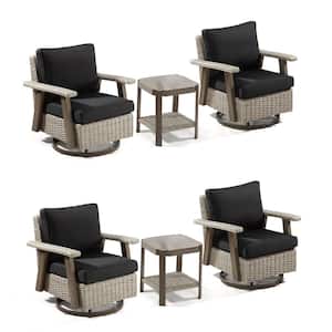 6-Piece Wicker 4-seat Outdoor Patio Conversation Set with Black Cushions, 4 Swivel Chairs, and 2 Side Table
