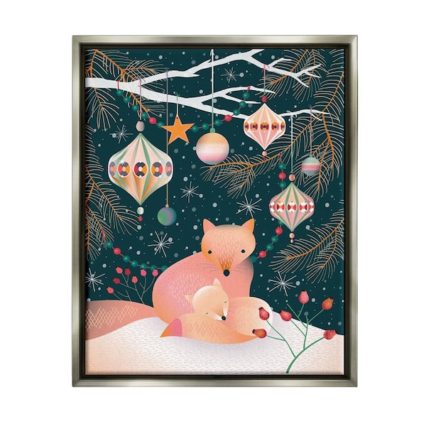 Stupell Industries Foxes Beneath Tree by Verbrugge Watercolor 1 Piece Floater Frame Graphic Print Animal Poster Art Print 31 in. x 25 in.