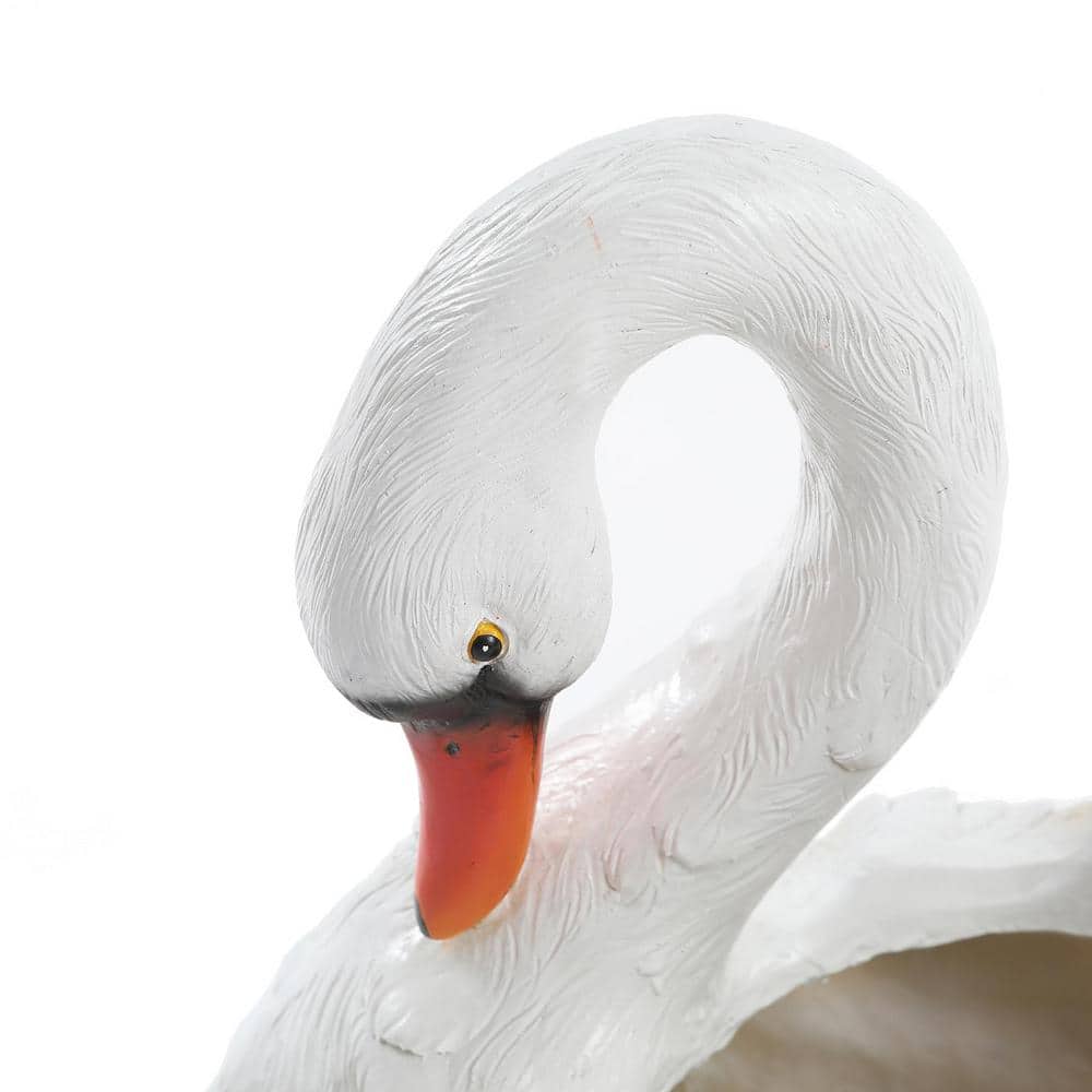 White Resin Swan Family Planter with Multicolor Accents