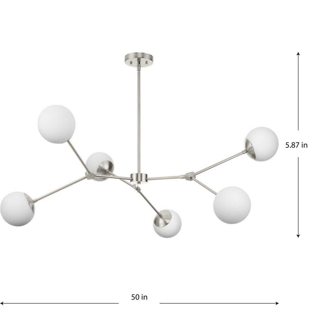 Haas Brushed Nickel 6-Light Chandelier with Opal Glass Globes