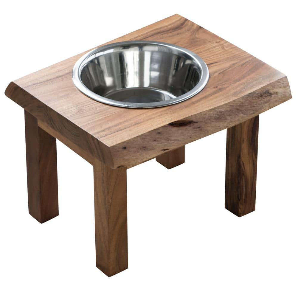 Elevated Dog Bowls, Bamboo Raised Dog Bowl for Small Dogs & Cats with 3  Stainless Steel Bowls (4'' Tall-20oz*2,12oz*1 Bowl)