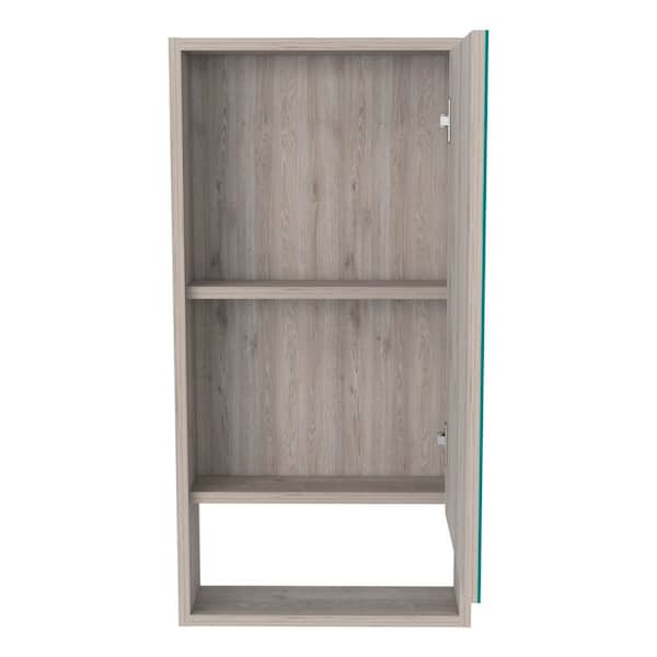 17.9 in. W x 35.4 in. H Rectangular Particle Board Medicine Cabinet with Mirror in Gray with Two Interior Shelves