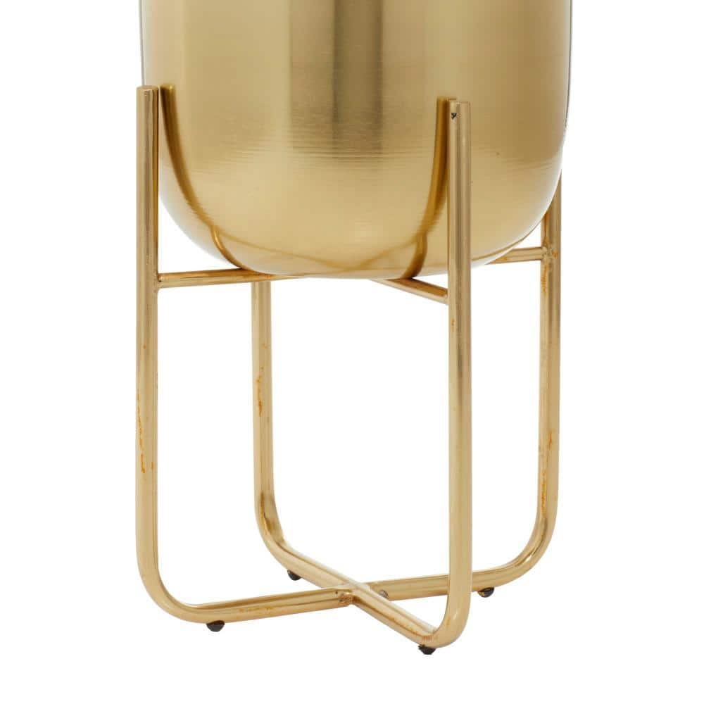 Gold Brushed Dome Metal Planter Set with Stands