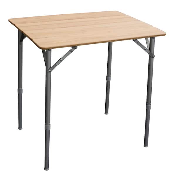 AmeriHome 25.75 in. x 17 in. Adjustable Height Folding Bamboo Wood Table with Carry Bag