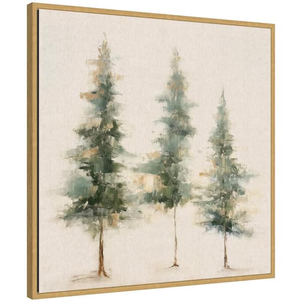 Sylvie "Abstract Forest Evergreen Trees" by The Creative Bunch Studio Bright Gold Framed Art Print 30 in. x 30 in.