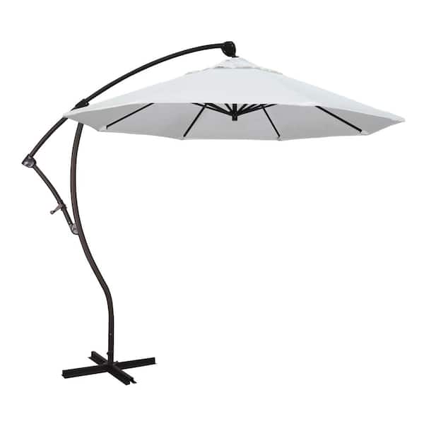 California Umbrella 9 ft. Bronze Aluminum Cantilever Patio Umbrella with Crank Open 360 Rotation in Natural Sunbrella
