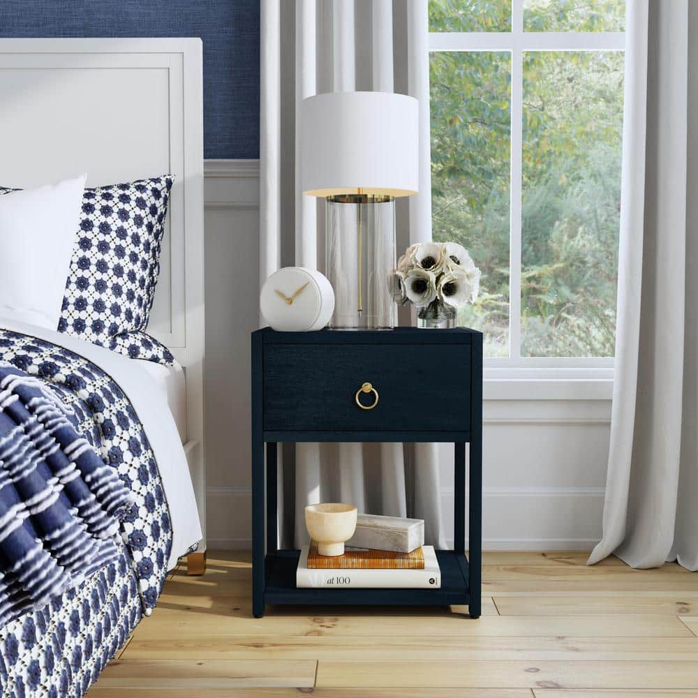 Lark Navy Blue Rectangular End Table with Gold Metallic Hardware