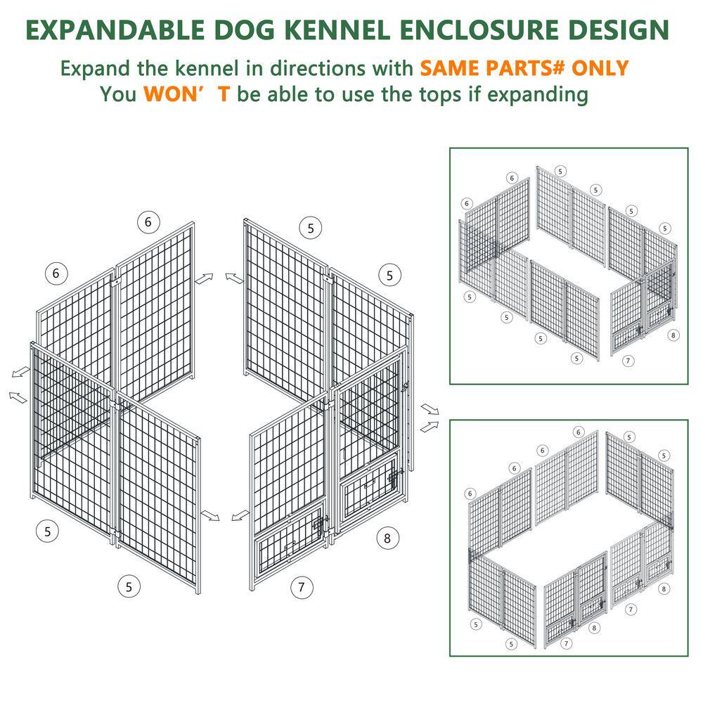55'' Black Metal Outdoor Dog Kennel with Canopy and Feeding Door