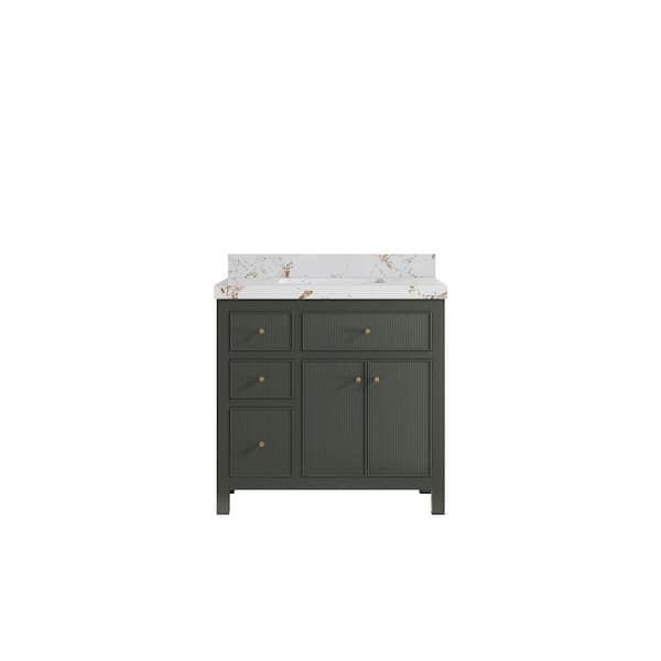 Willow Collections Sonoma 36 in. W x 22 in. D x 36 in. H Single Sink Bath Vanity in Pewter Green with 2 in. Viola Gold qt. Top