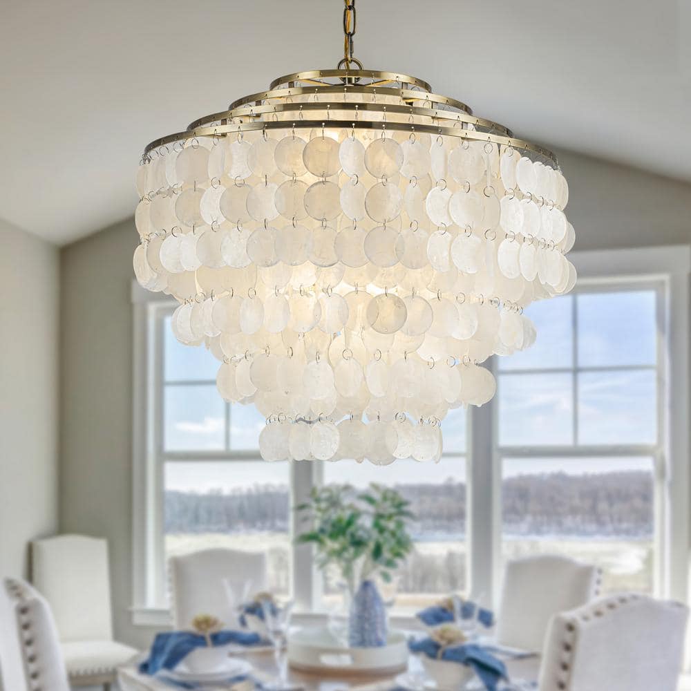 22 in. 6-Light Coastal Capiz Seahells Chandelier 4-Tier Vintage Natural Sea