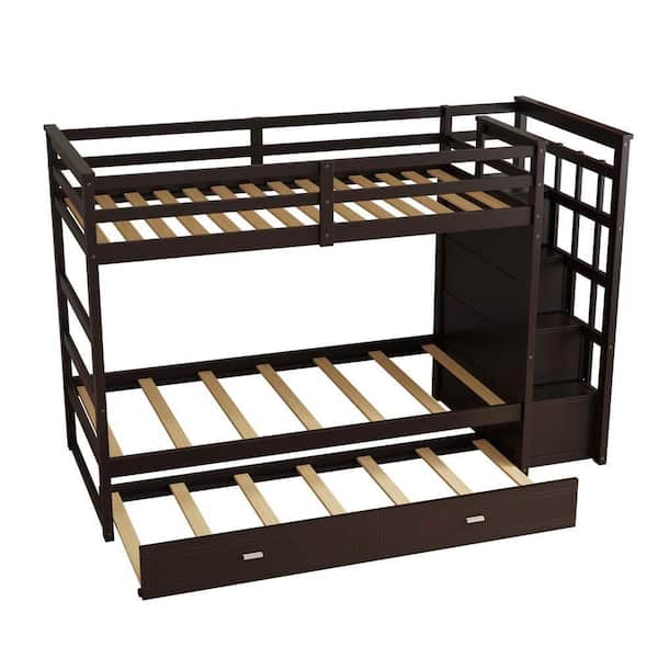 wetiny Espresso Over Twin Bunk Bed with Trundle