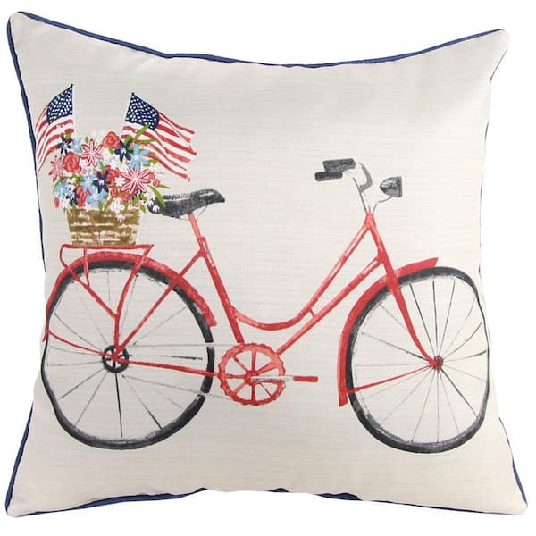 Jordan Manufacturing 18 in. L x 18 in. W x 5 in. T Reversible Outdoor Throw Pillow in American Flag Bike