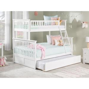 Columbia Bunk Bed Twin over Full with Twin Size Urban Trundle Bed in White