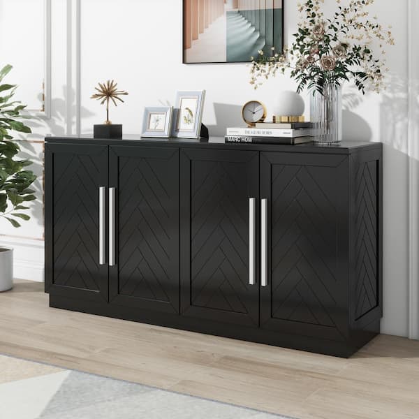 60.10 in. W x 15.80 in. D x 32 in. H MDF Ready to Assemble Floor Kitchen Cabinet in Black with Doors