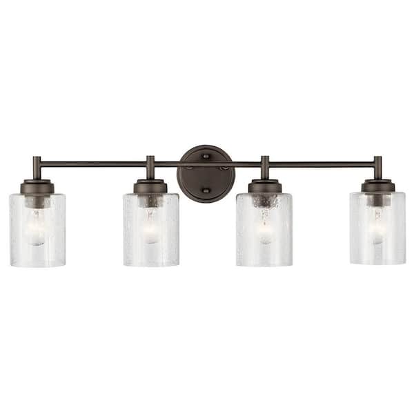Winslow 30 in. 4-Light Olde Bronze Contemporary Bathroom Vanity Light with Seeded Glass Shade