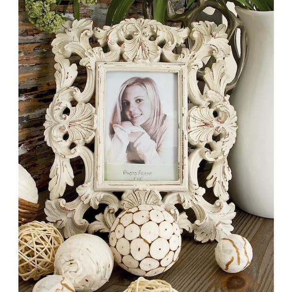 Litton Lane Rustic 1-Opening Vintage White Scrollwork Photo Frames (Set of 2)