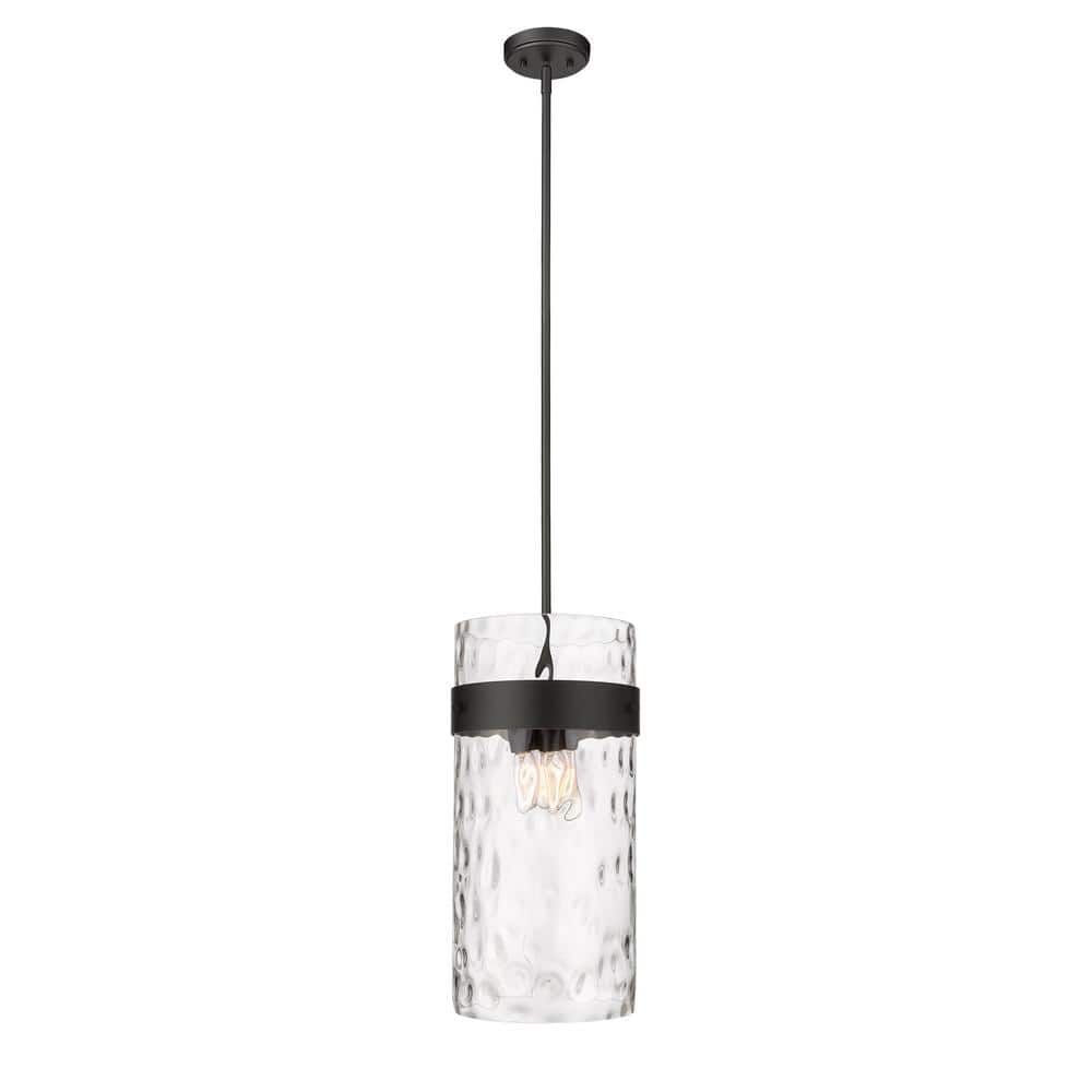 Fontaine Transitional 4-Light Matte Black Pendant with Ripple Glass Shade